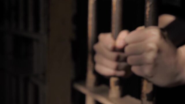 Hands Holding Jail Cell Bars Prison Detention Correctional Facility