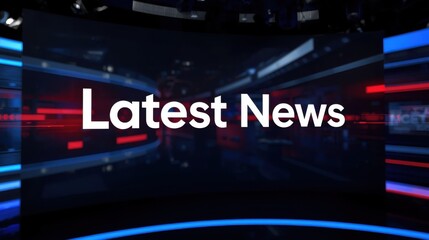 Fototapeta premium Latest news headline in a bold modern sans serif font on a dark background with blue and red neon lights