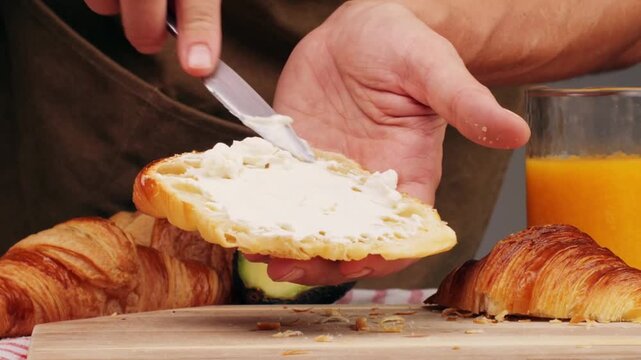 Croissant in Modern Cafe Top View Healthy Breakfast Food Concept Flat Lay