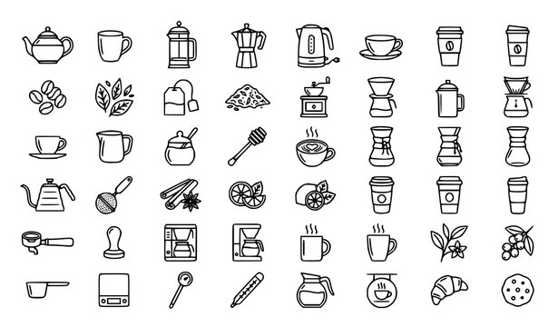 Coffee and tea line icon vector set design