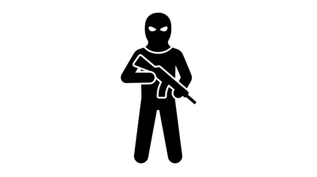 Masked soldier standing with assault rifle silhouette