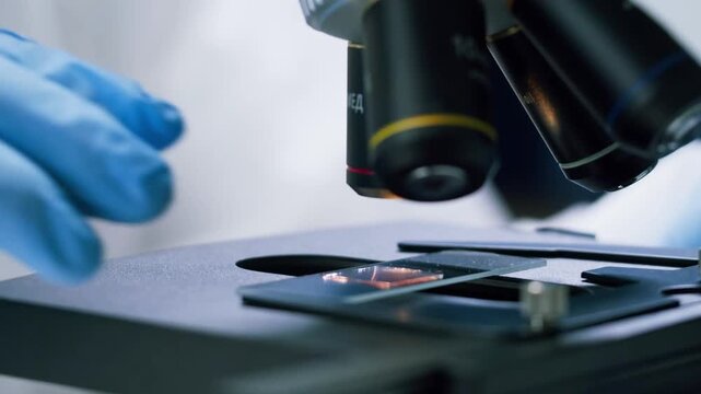 Scientist Conducting Microscope Research in Modern Medical Laboratory