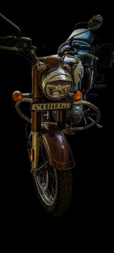 Royal Enfield motor bike. First Royal Enfield motorcycle built in 1901 by The Enfield Cycle Company of Redditch, Worcestershire, England. In 1932 Enfield bullets manufactured in India, Chennai plant. 
