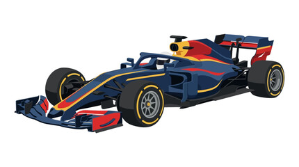Naklejka premium Blue red yellow formula one race car graphic for sports enthusiasts, transportation companies, and automotive enthusiasts seeking aerodynamic machine inspiration.