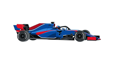 Naklejka premium Blue red formula one race car graphic profile view suitable for sports designs, racing events, automotive themes, posters, and advertisements.