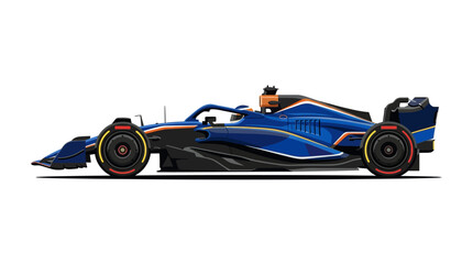 Williams racing formula one car in blue, orange, and black, showcasing speed and prowess on the racetrack. Ideal for sports websites and promotional materials. © se