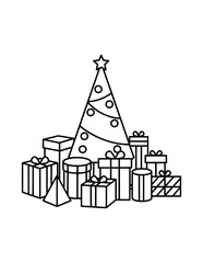 Obraz premium Christmas Presents Coloring Page for Kids. Simple Holiday Gift Outline Illustration for Children.