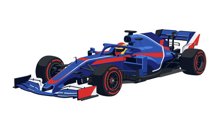 Naklejka premium Capturing the thrill of formula one racing with a slick blue and red car speeding on the track. Ideal for sports events promotion materials.