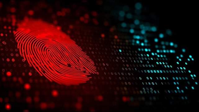 fingerprint on a black background social media innovative cyber security network, using interconnected nodes to represent business partnerships on the Smart digital Innovation city with connection net