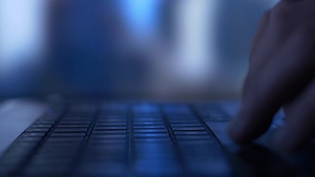 Business Professional Typing On Laptop In Modern Office Workspace