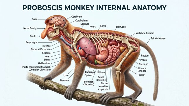 Proboscis Monkey  New Internal Anatomy Diagram