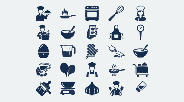 Modern Cooking and Kitchen Utensils Icons Collection for Culinary Design