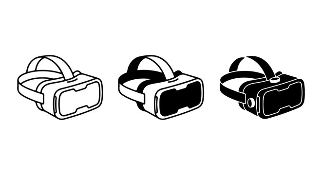 Virtual Reality Headset Icons, VR Goggles Set, Immersive Technology Vector Graphics