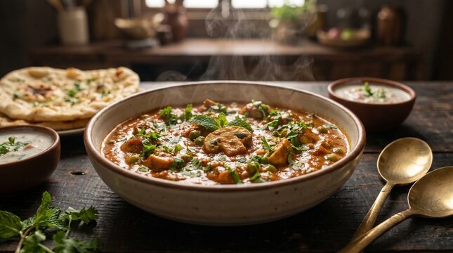 Creamy Matar Mushroom Curry with Rich Indian Masala Gravy