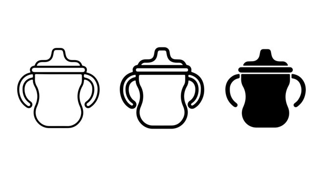 Sippy Cup Icons, Baby Drinkware Vector Set, Toddler Feeding Bottle Graphics, Child Hydration Symbols