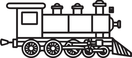 A classic steam locomotive rendered in a clean, bold line art style, showcasing its vintage charm and iconic design elements. © DesignINKZ