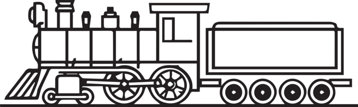 A classic steam locomotive, depicted in a clean line art style, stands ready for a journey, symbolizing a bygone era of travel and industry.