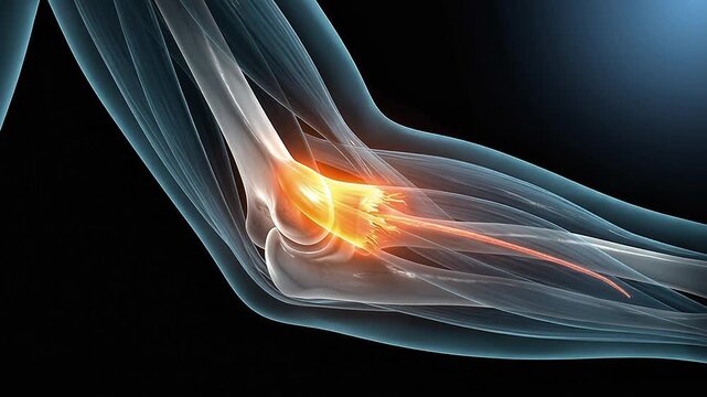Tennis Elbow Pain 3D Medical Illustration, Lateral Epicondylitis Tendon Inflammation X-ray Anatomy Animation, Human Skeleton Healthcare Concept