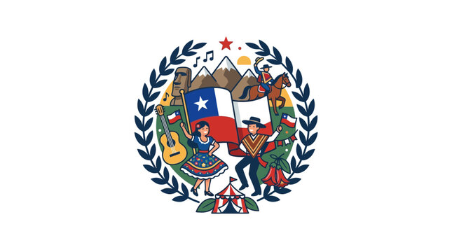 Cultural Emblem of Texas Music and Dance with Traditional Symbols