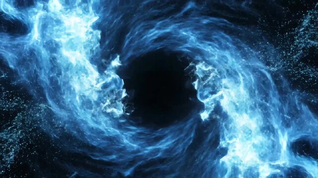 swirling electric blue energy vortex framing a dark central void ideal for futuristic sci-fi backgrounds