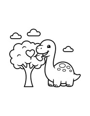 Cute Baby Brontosaurus Coloring Page for Kids. Simple Dinosaur Outline Illustration for Children. © Salma