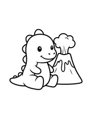 Obraz premium Cute Baby Dinosaur Coloring Page for Kids. Simple Prehistoric Animal Outline Illustration for Children.