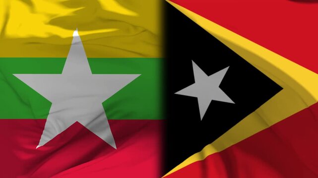 Myanmar And Timor Leste Flag Waving in Slow Motion Loop Animation