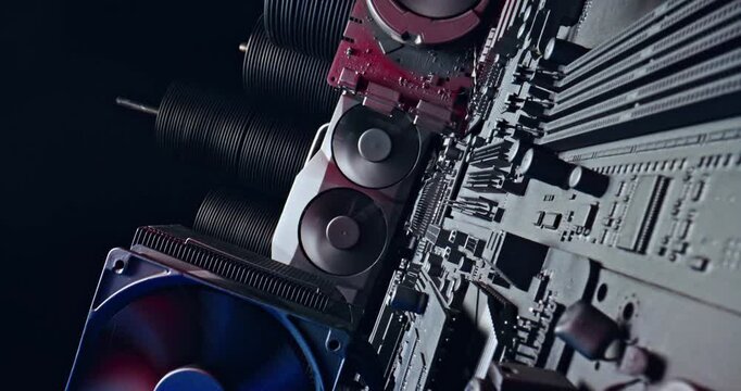 Working motherboards and graphic card (GPU) on board. 
