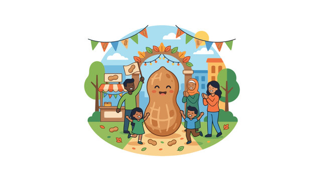 Happy Peanuts Festival with Children and City Park Background