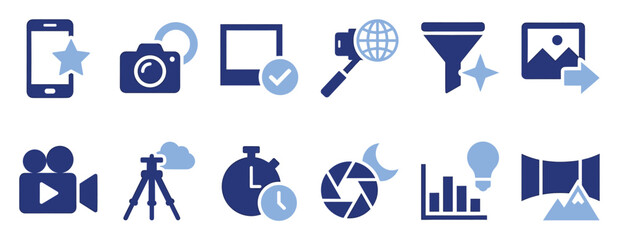 Fototapeta premium Set of photography and video editing icons for modern digital media applications and web interfaces