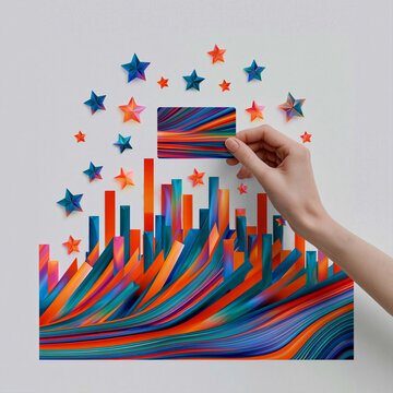 Hand Holding Blank Smartphone Above Colorful Abstract Paper Art