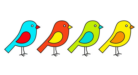 Fototapeta premium Colorful Bird Icons, Vector Bird Illustrations, Four Birds, Bird Clipart, Colorful Birds