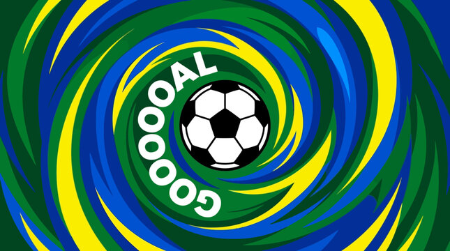 Soccer ball swirls through vibrant green blue and yellow abstract motion GO OOO AL