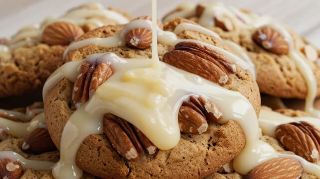 Delicious homemade cookies with pecans and almonds drizzled with a sweet creamy glaze for a tempting treat