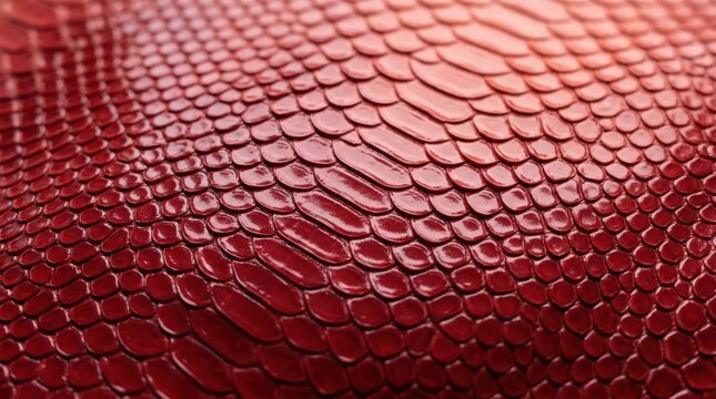 Shiny red and orange snake skin texture with detailed scales and natural pattern for luxury fashion or exotic animal background