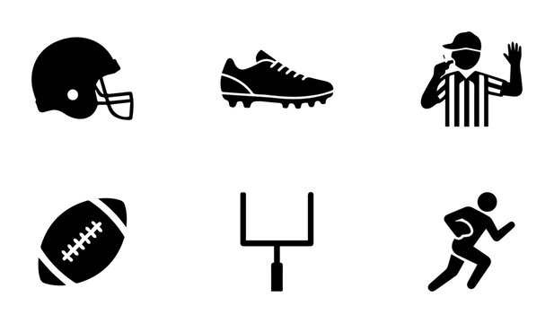 American Football Icons Set, Sport Equipment Vector Graphics, Game Elements Collection