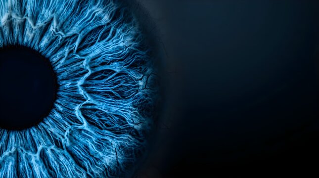 Extreme Macro Close-up of a Human Blue Eye Pupil with Dark Background