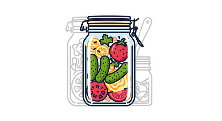 Obraz premium Pickled vegetables in a glass jar, vector illustration of preserved food