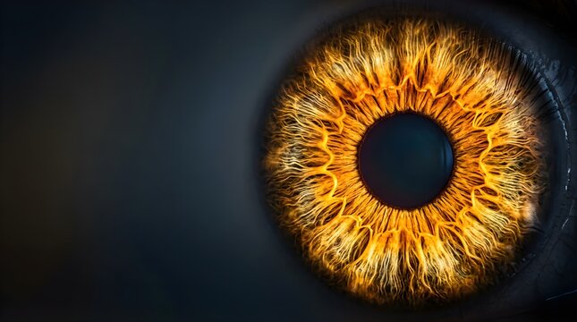 Extreme macro close-up of a human eye iris showing golden details