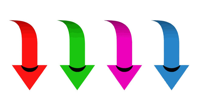 Colorful curved arrows, pointing down icons, red green pink blue