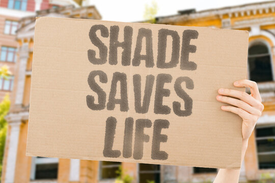 "Shade saves life" Cooling shelters prevent heat-related deaths. PREVENT. COOLING. SHELTERS. HEAT. DEATHS.