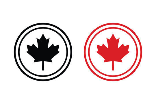 Canadian maple leaf logo icons in black and red circles