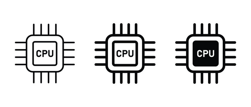 Three cpu central processing unit icons in different styles and colors