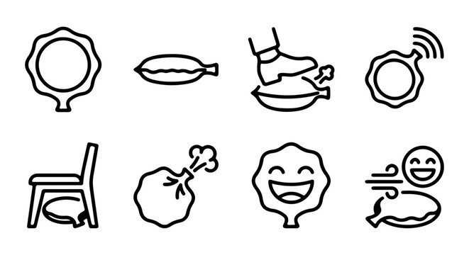 Flatulence Icons Set, Farting Cloud, Wind, Humor, Funny, Air, Gas, Sound Effects Vector Graphics