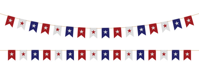 Obraz premium Red white and blue pennant banner with stars on string