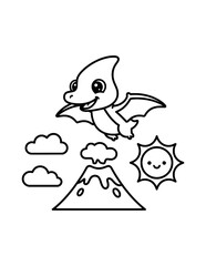 Cute Baby Pterodactyl Coloring Page for Kids. Simple Dinosaur Outline Illustration for Children. © Salma