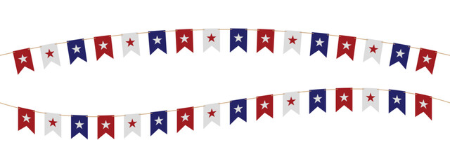 Obraz premium Red white and blue pennant banner with stars on a string
