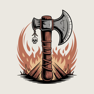 Viking Battle Axe with Skull Decoration.