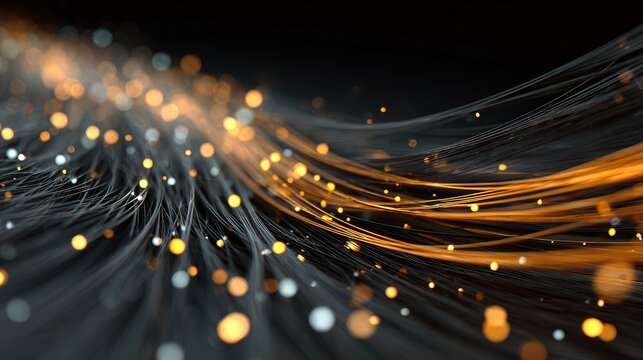 Flowing strands with glowing sparks against a dark background