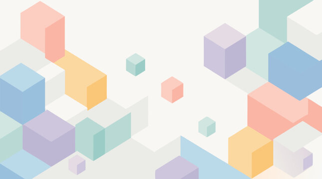 Soft pastel isometric cube background with floating geometric blocks, gentle gradients, airy white space and modern abstract modular design for creative presentations, web banners and vector layouts